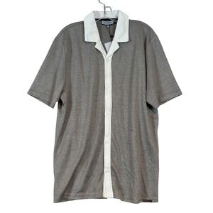 NWT Mauvais Geo Jaquard Knit Contrast Shirt Green White 2XL Luxury Resortwear